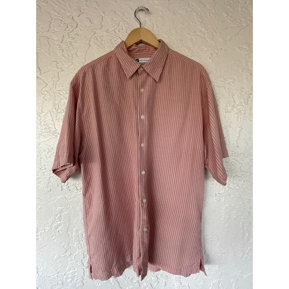 Vintage Bachrach Short Sleeve Button Up Shirt - Size XL - 100% Silk - Geometric